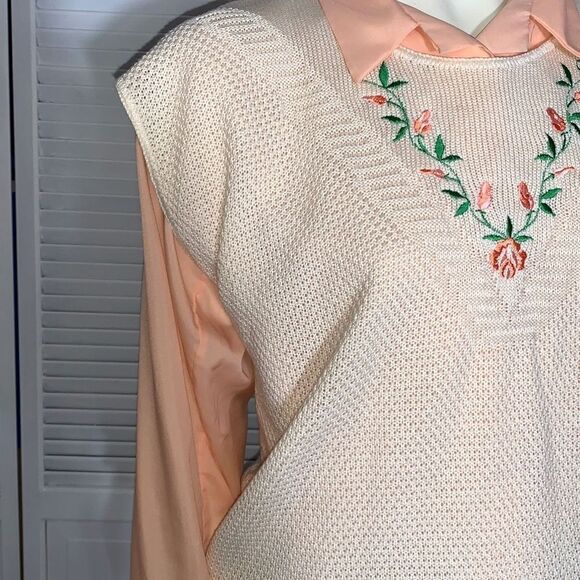Vintage Pastel Embroidered Pullover Knit Sleeveless Sweater - Picture 6 of 15